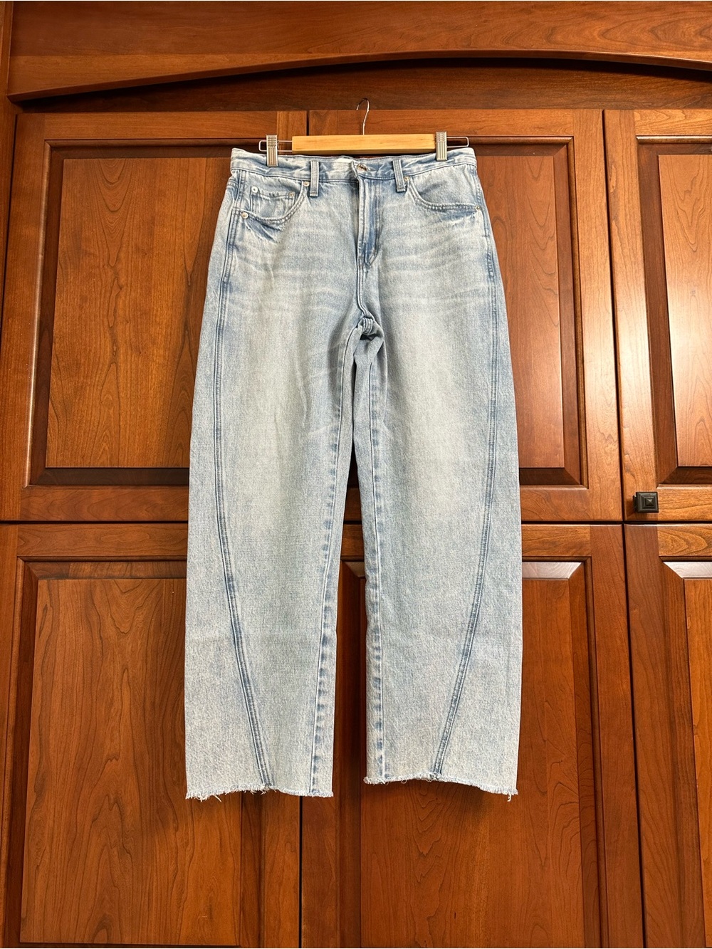 pistola Light Blue Barrel Leg slight crop Jeans with Panel Seams